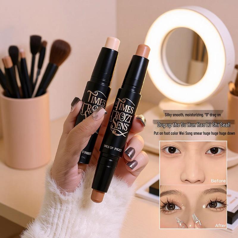 Dual-Ended Contour & Highlighter Stick for Matte Natural Look 9128-02# (Ivory + Contour Color)