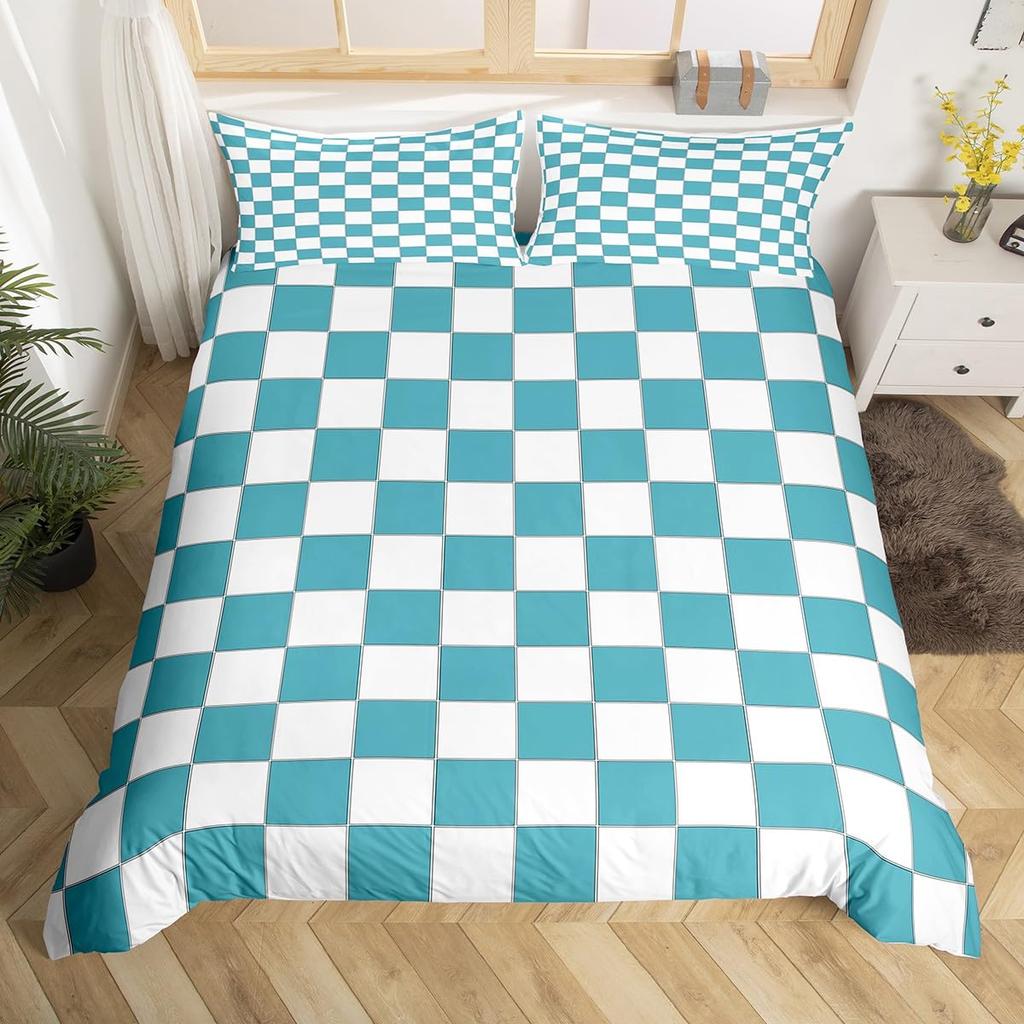 Geometric Plaid Duvet Cover Set Twin Queen Modern Aesthetic Checkerboard Comforter Cover Checkered Grid Bedding Set for Boys Men
