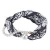 Magnetic Clasp Pearls Chain Necklace Floral Satins Scarf Elegant Silk Skinny Narrow Neckerchief for Fashionable Women