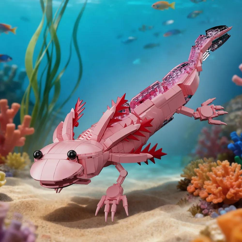 998 Teile Kreatives Wassertier Amphibien Axolotl Modell Bausteine Salamander Konstruktionssteine Spielzeug Geschenk für Kinder Erwachsene