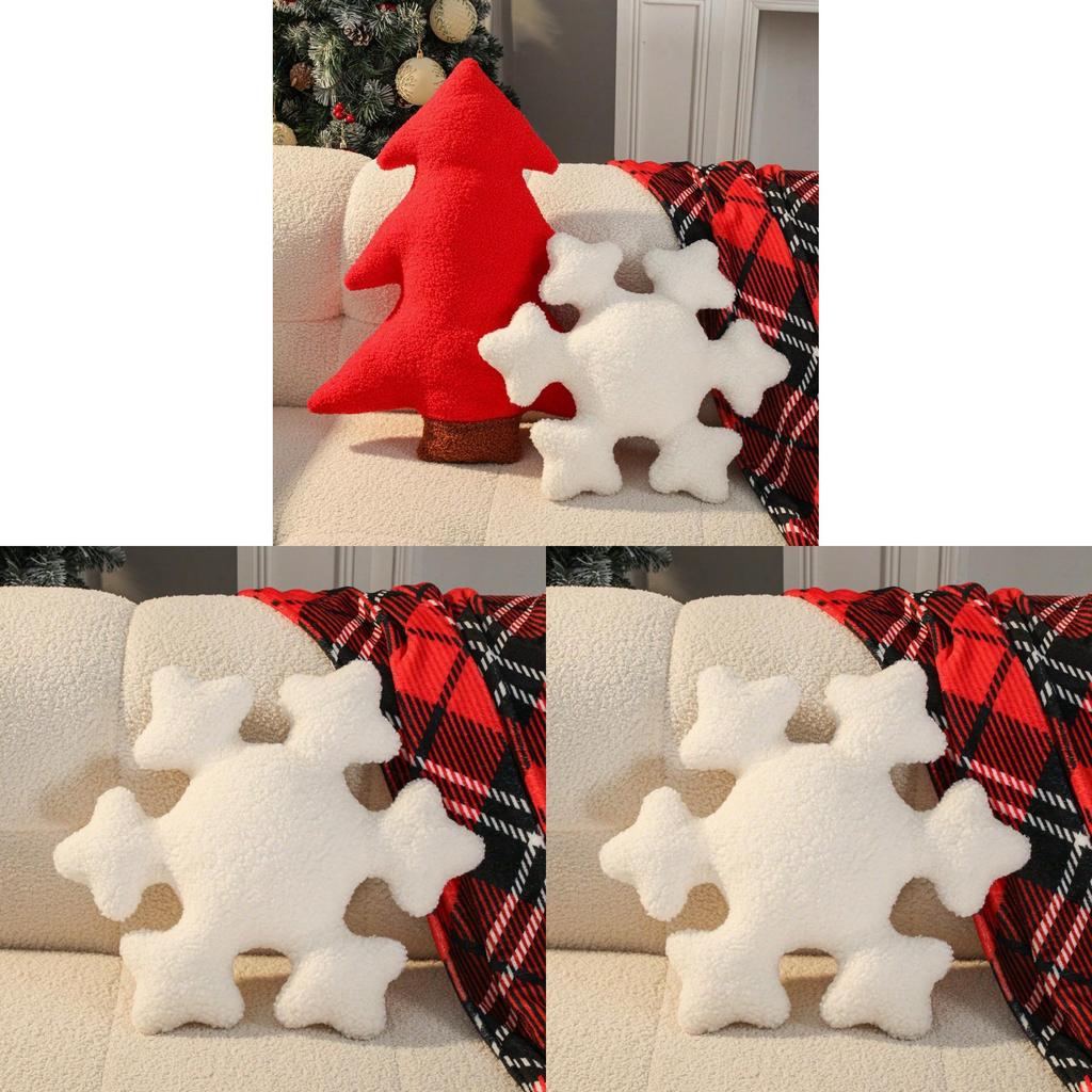 Modern Snowflake Plush Cushion With Pp Cotton Fill For Holiday Decor