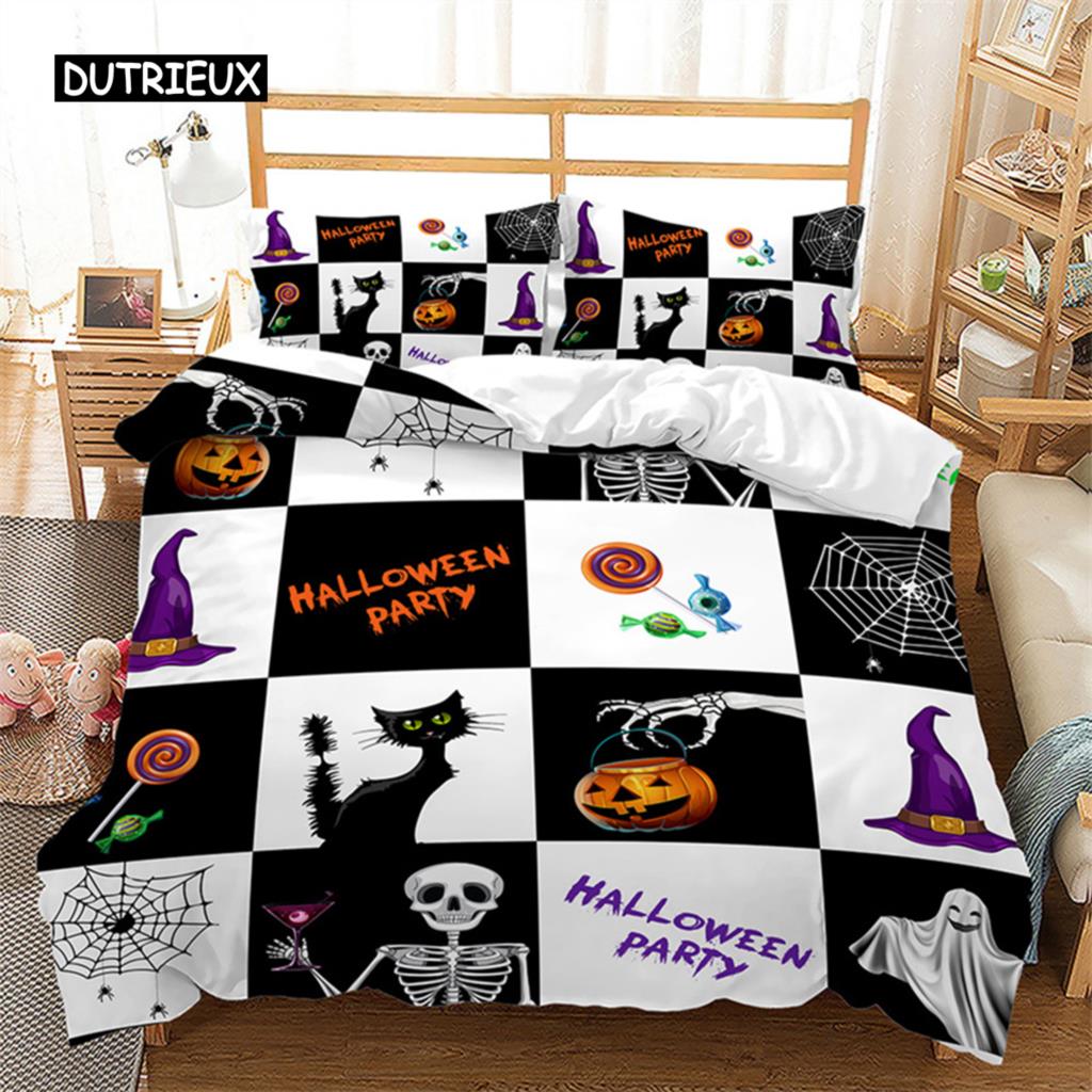 Halloweenský povlak na přikrývku Queen Kreslená dýně Obal na přikrývku Mikrovlákno Hororové téma Gotická strašidelná ložní souprava Pro chlapce Teenagery