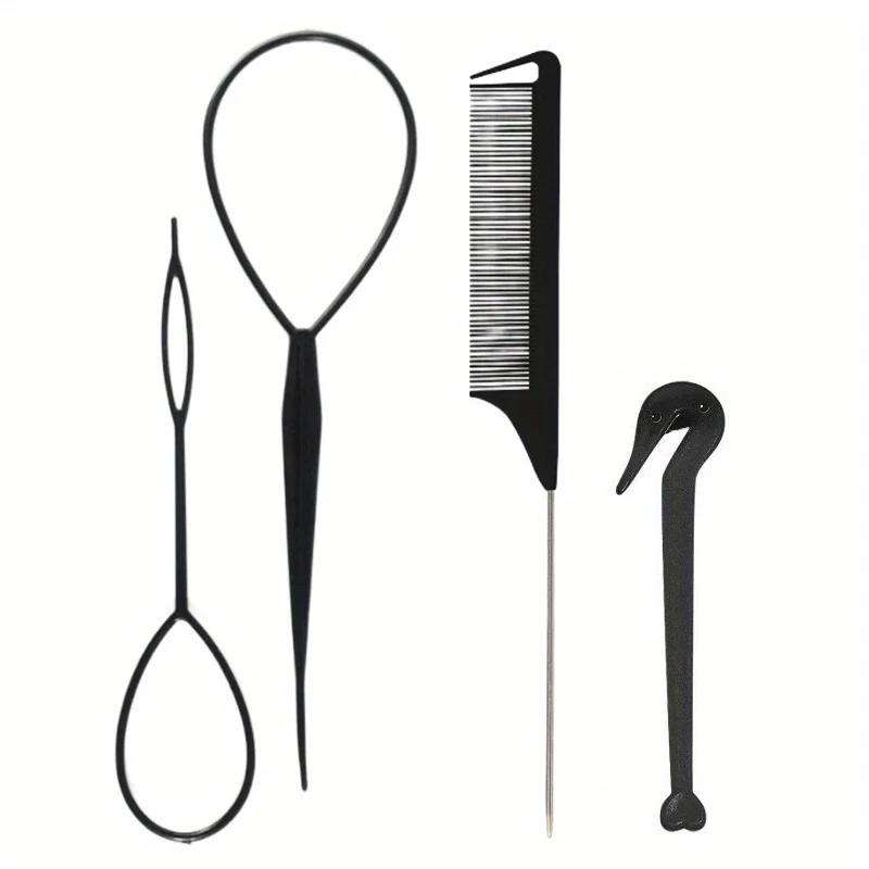 4-piece WANMEI Headband Tool, Hair Braiding Tool with Mouse Tail Comb, Ponytail Headband Remover, Quick Styling Hair Accessory
