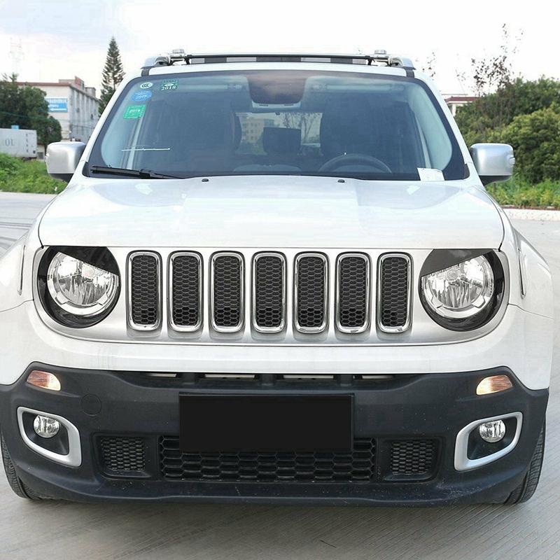Angry Eyes Front Headlight Bezels Trim Cover For Jeep Renegade 2015 2016 2017 2018 (Black)