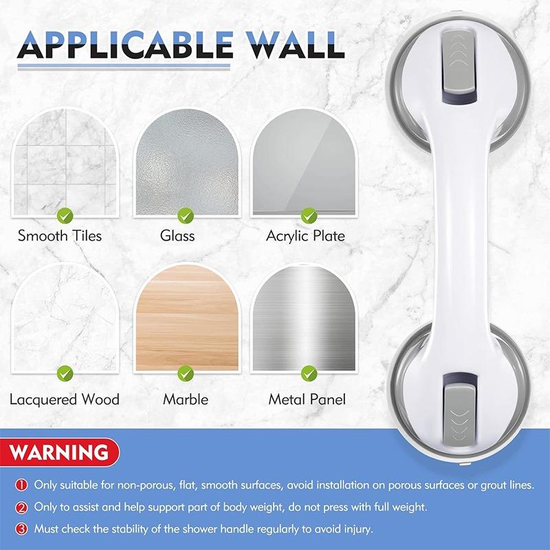 2er-Pack Duschgriffe, ohne Bohren, Haltegriff mit Saugfuß, Badewannengriff mit Saugfuß, Warnung, tragbarer mobiler Duschgriff, WC rutschfest