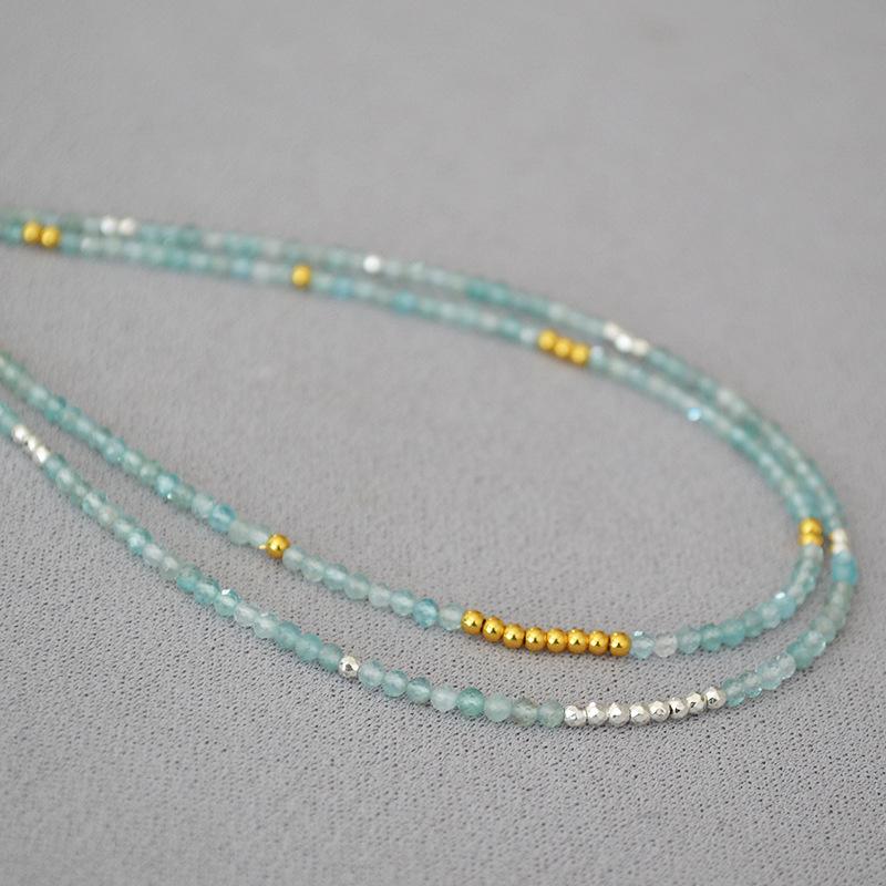 Healing Department Fashionable, Fresh and Elegant Niche Original Simple Sea Blue Treasure Real Stone Beaded Fine Necklace Collarbone Chain
