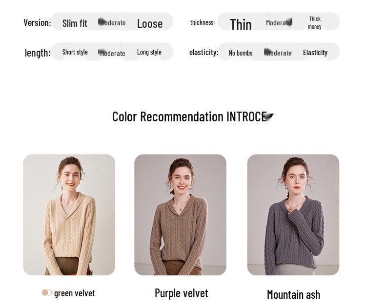 European Women's V-Neck Cashmere Knit Sweater - Thick, Versatile, Short Base Layer