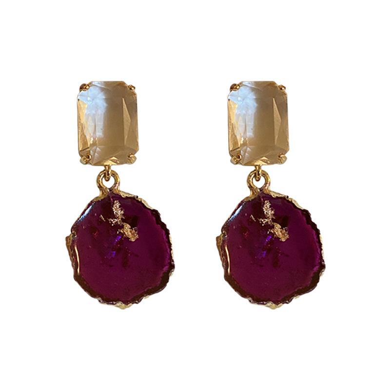 Silver Needle Diamond Pearl Purple Earrings French Retro Niche Design Earrings Light Luxury Premium Earrings