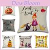 Spookily Charming Halloween Themed Cushion Cover Featuring Vibrant Witch And Pumpkin Design