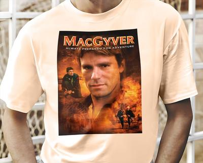 Vintage Macgyver V1 Natural T Shirt and Kids Shirt Movie Poster Retro Vintage Cotton Men's Women's Gift Present