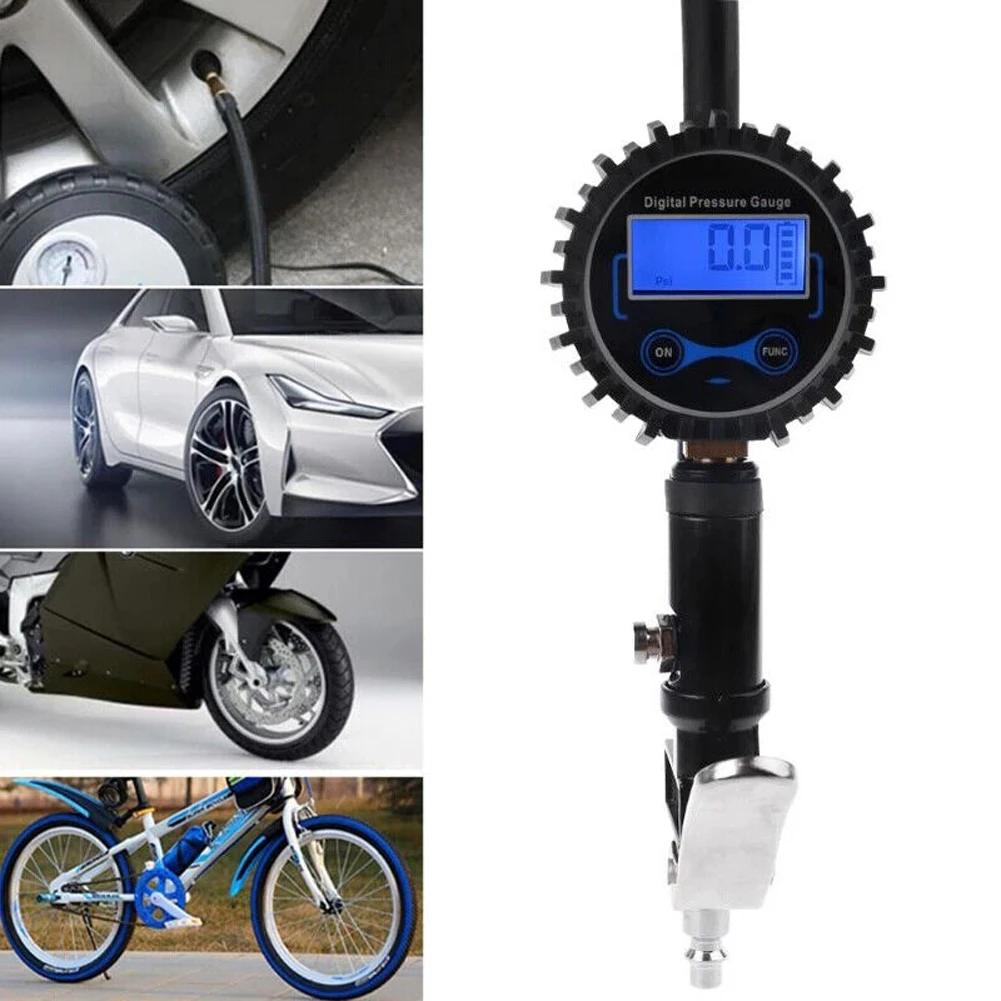 Digital Car Tire Air Pressure Inflator Gauge LED Display Car Tire Inflator Gun Air Line Clip-on Tyre Pump for Motorcycle Bicycle