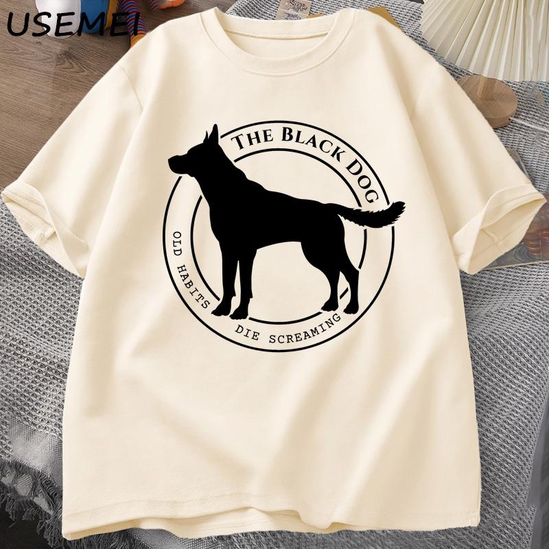The Black Dog Old Habits Die Screaming T Shirt for Women Men Tortured Poets Department T-shirt Animal Dog Lover Tshirt Cotton
