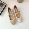 Inner Heightening Women's Shoes French Suede Bow Pig Nose Ballet Single Shoes Women's One-word Buckle Strap Flat Mary Jane Shoes