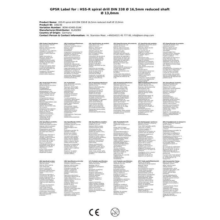 HSS-R Spiralbohrer DIN 338 Ø 16,5mm Schaft reduziert Ø 13,0mm