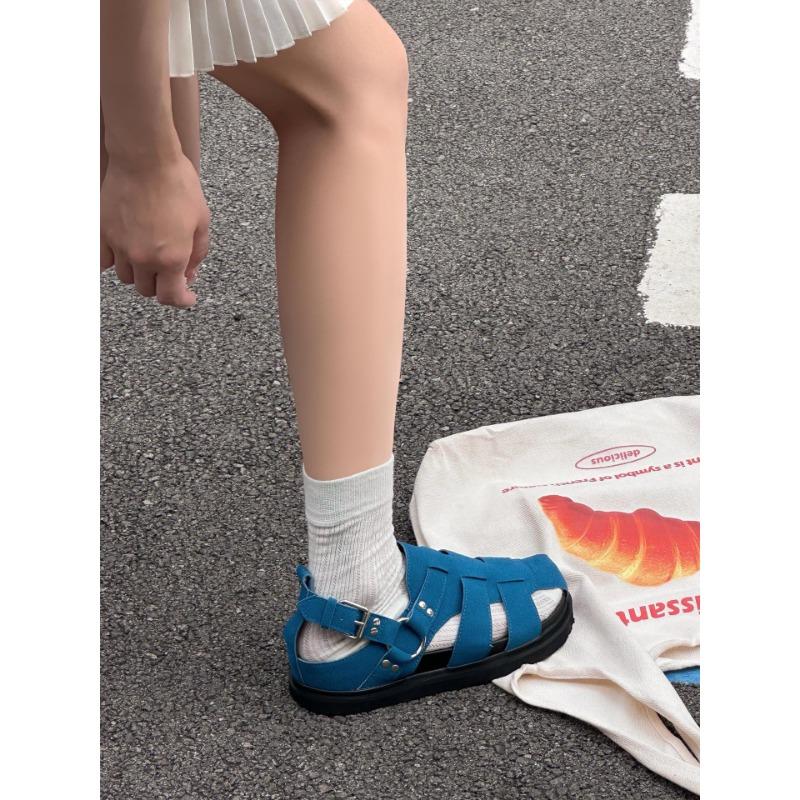 Summer new cowhide bag head sandals women's outer wear casual versatile rivets fashion sandals beach