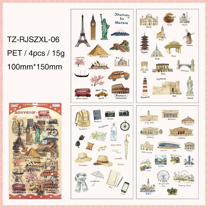 Diary Handwriting Series Vintage Life Building Landscape PET Sticker Creative DIY Journal Material Collage Stationery