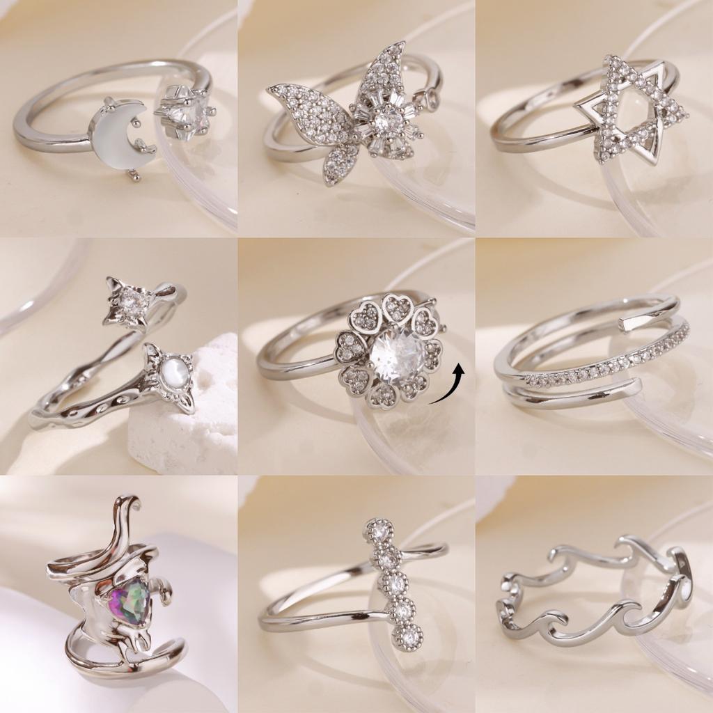 Hot-selling zir*****pen ring women's fashion simple wind moon butterfly diamond ring jewelry