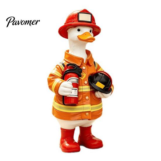 Whimsical Animal Statue Firefighter Duck Figurine, Resin for Home and Garden Decor, Decorative Piece Cute Ornament, Realistic Fireman Sculpture