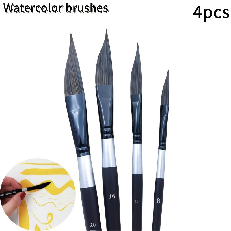 A Set of 4 Watercolor Brushes Designed for Professional Artists, Featuring Chisel Handles And an Ergonomic Ferrule Design