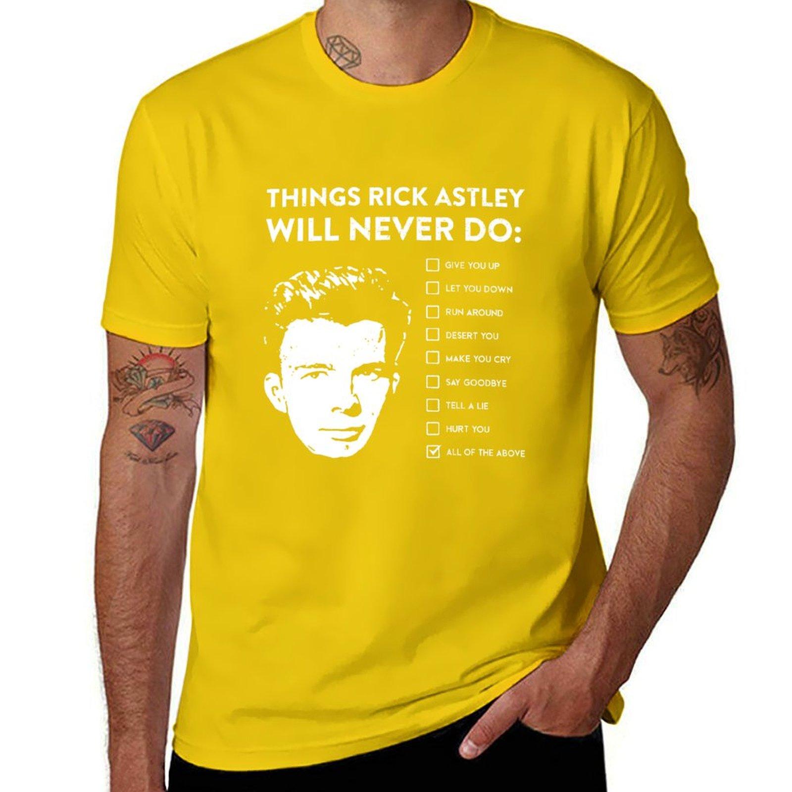 

Things Rick Astley Will Never Do T-Shirt funnys aesthetic clothes tops mens cotton t shirts S