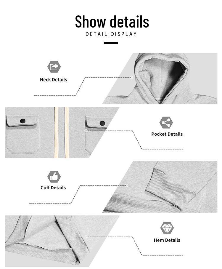 Men's American Style Heavyweight Plus Velvet Hooded Outdoor Workwear Sweatshirt - Multi-Pocket, Long Sleeve, Autumn/Winter Warmth