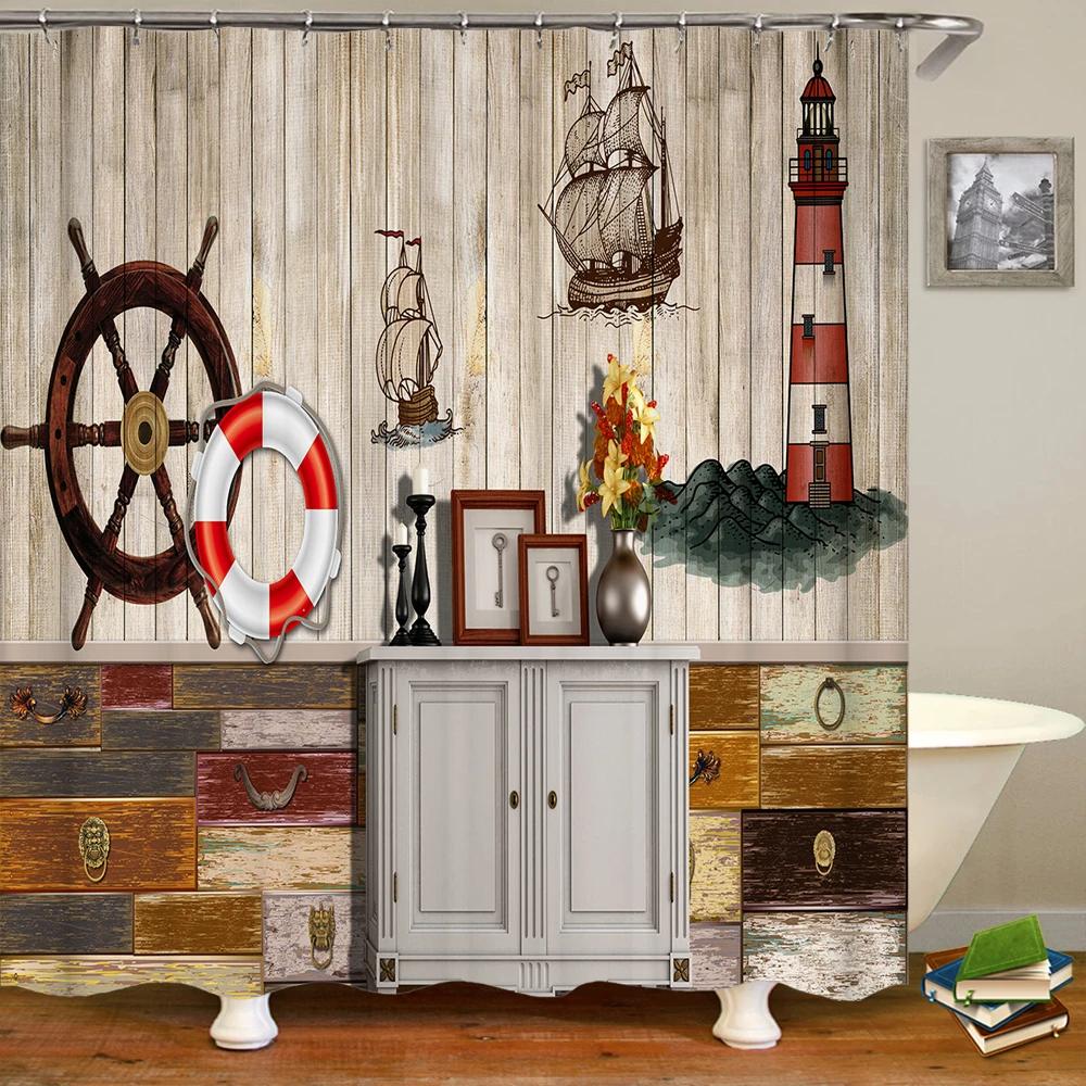 Custom Old Wood Shower Curtain Waterproof Bathroom Polyester Fabric Retro British style Bath Curtains Decor With Hook
