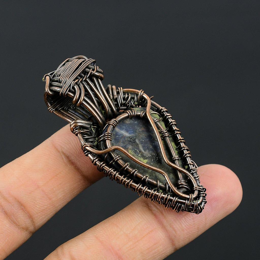 Sodalite & Rainbow Moonstone Pendant, Gemstone 999 Copper Wire Wrapped Jewelry Pendant, Handmade Jewelry Birthstone Pendant, Gift For Him