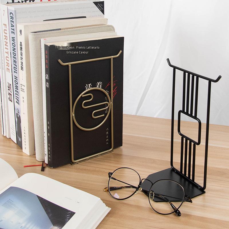 Chinese Style Creative Metal Bookends - Desktop Storage & Book Support Ornament