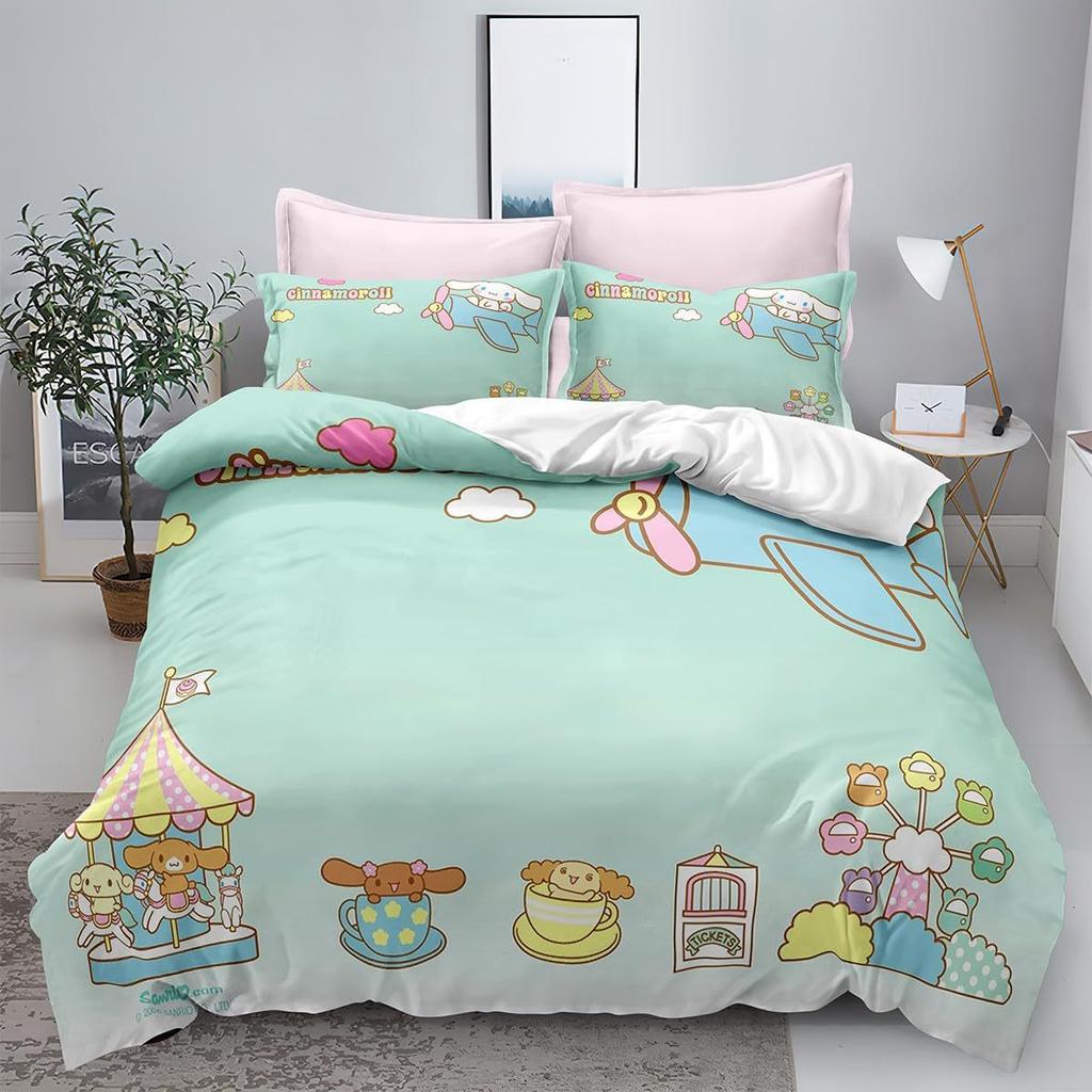 Sanrio Pom Pom Purin Cinnamoroll Bettwäschesets Bettdecke Steppdecke Bettbezug Bettbezug Kissenbezug 2-3-teilige Sets Kinder Erwachsenengröße