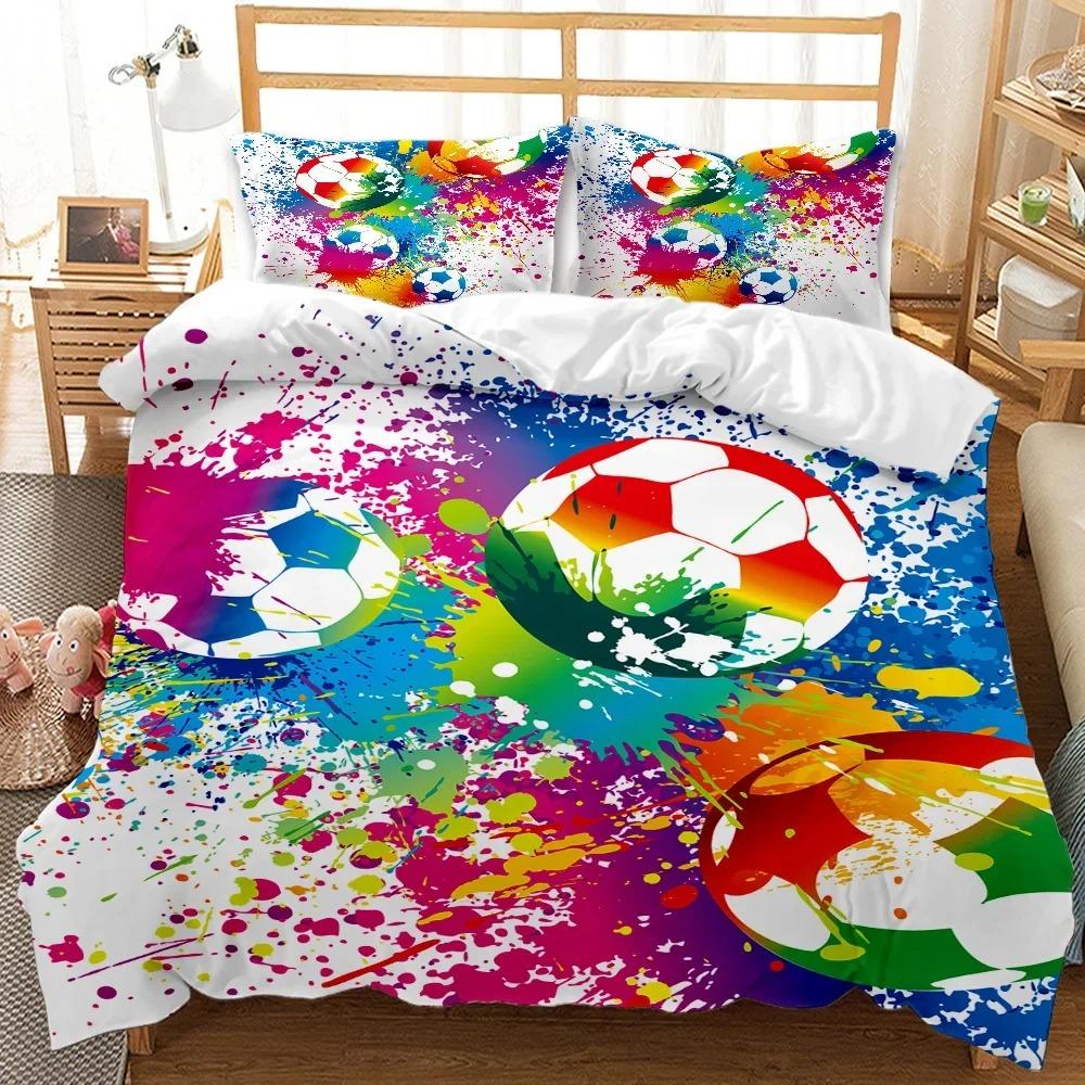 Football Duvet Cover Set Soccer with Fire Abstract Concept Art Design Ball Bedding Set Double Queen King Polyester Qulit Cover