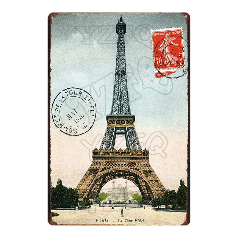 YZFQ Paris  Champagne Plaque Metal Vintage Wine Tin Sign  Travel Souvenir  Wall Bar Art Restaurant Home Decor 30X20CM DU-6307A