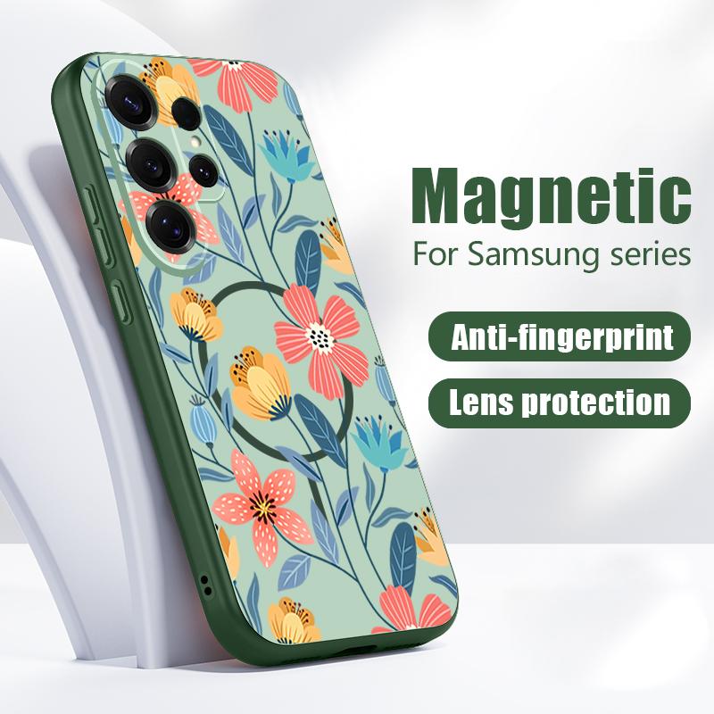 Cartoon Flowers Pattern Case For Samsung Galaxy S26 Ultra S25 Edge S24 Plus S23 FE S22 A54 A55 A56 5G Magnetic For Magsafe Matte Cover