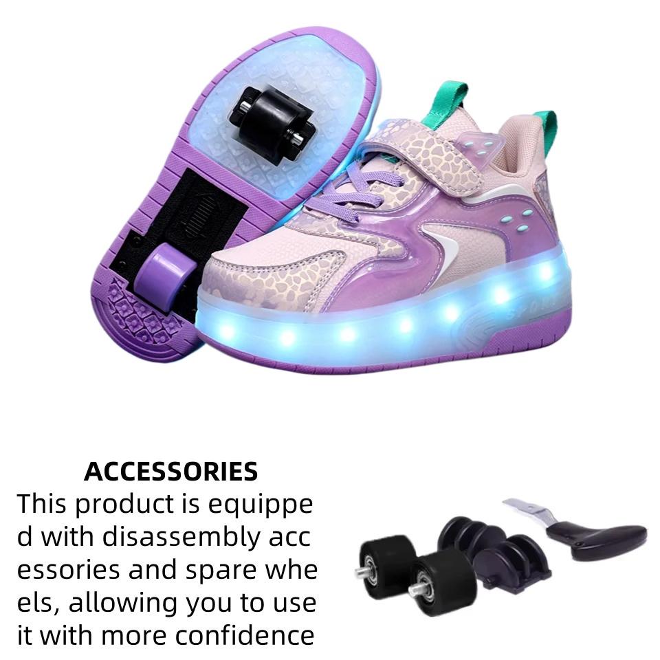 Inline Skate Shoes Pulley Shoes LED Sneaker with 2 Wheels Double Wheel Skate Shoes 2 in 1 Removable Pulley Skate Skating Parkour