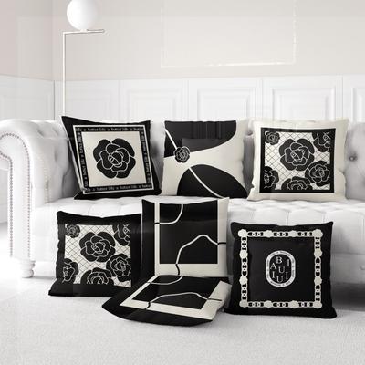 Simple Black and White Small Fragrance Camellia Pillowcase Home Sofa Cushion Pillowcase