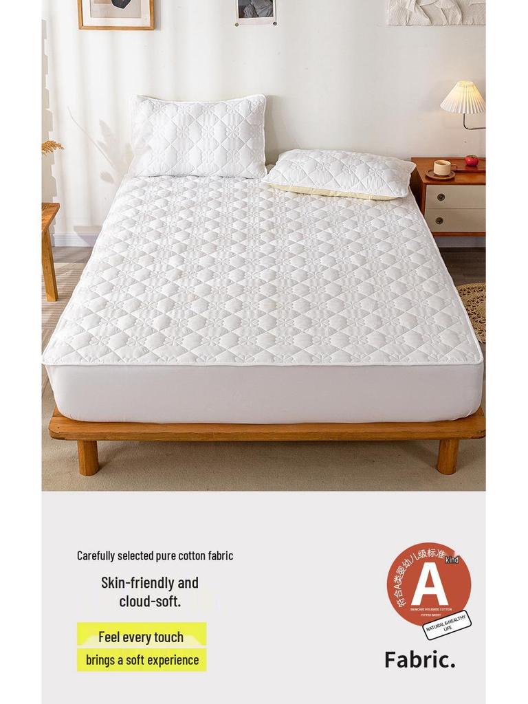 Four Seasons Quilted Raw Cotton Soybean Mattress Protector: Machine-Washable, Dustproof, Fully Enclosed Cover