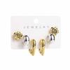 Women Fashion Two Tone Metal Multi Element Geometric Earrings Set C Shape Retro Luxury High Grade Ear Cuffs Studs Ear Jewelry