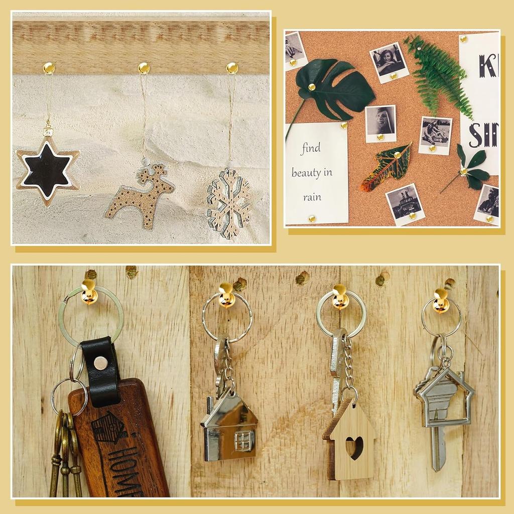 220 Count Gold Push P, Standard Plastic Head Steel Point Gold Thumb Tacks Decorative Push P for Cork Board Wall Hanging