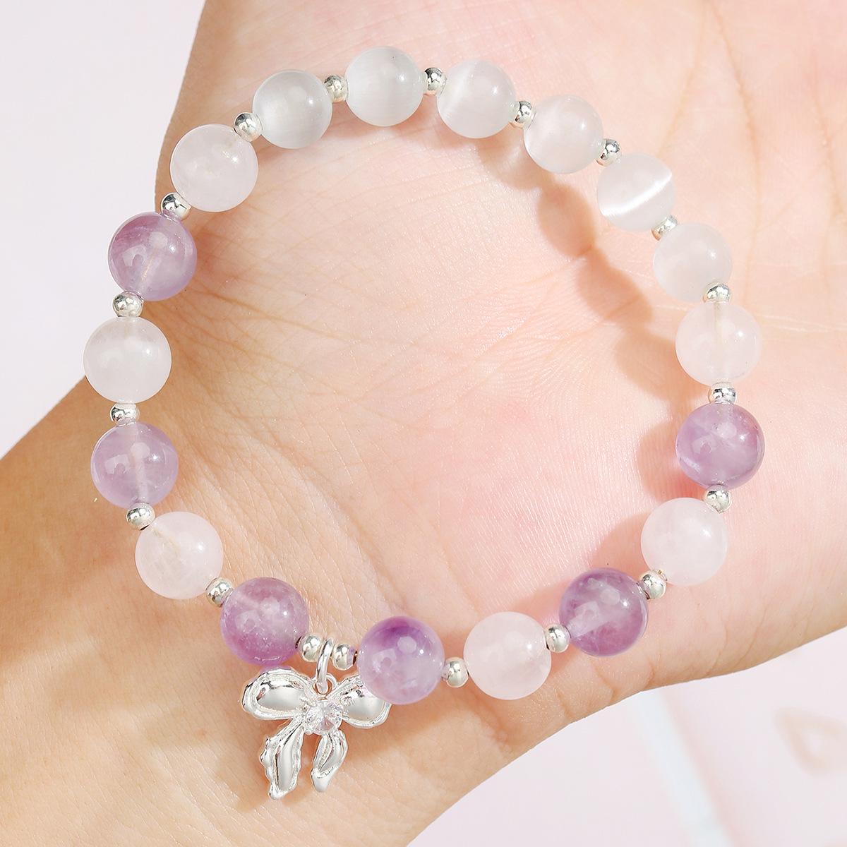 Women s Crystal Cat s Eye Beaded Bracelet with Pendant - Unique Design, Friendship Jewelry