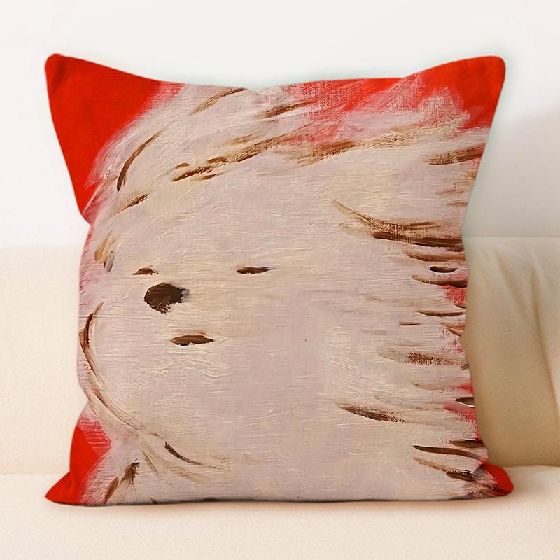 "Adorable White Fluffy Dog Oil - Painting Style Throw Pillow Cover"