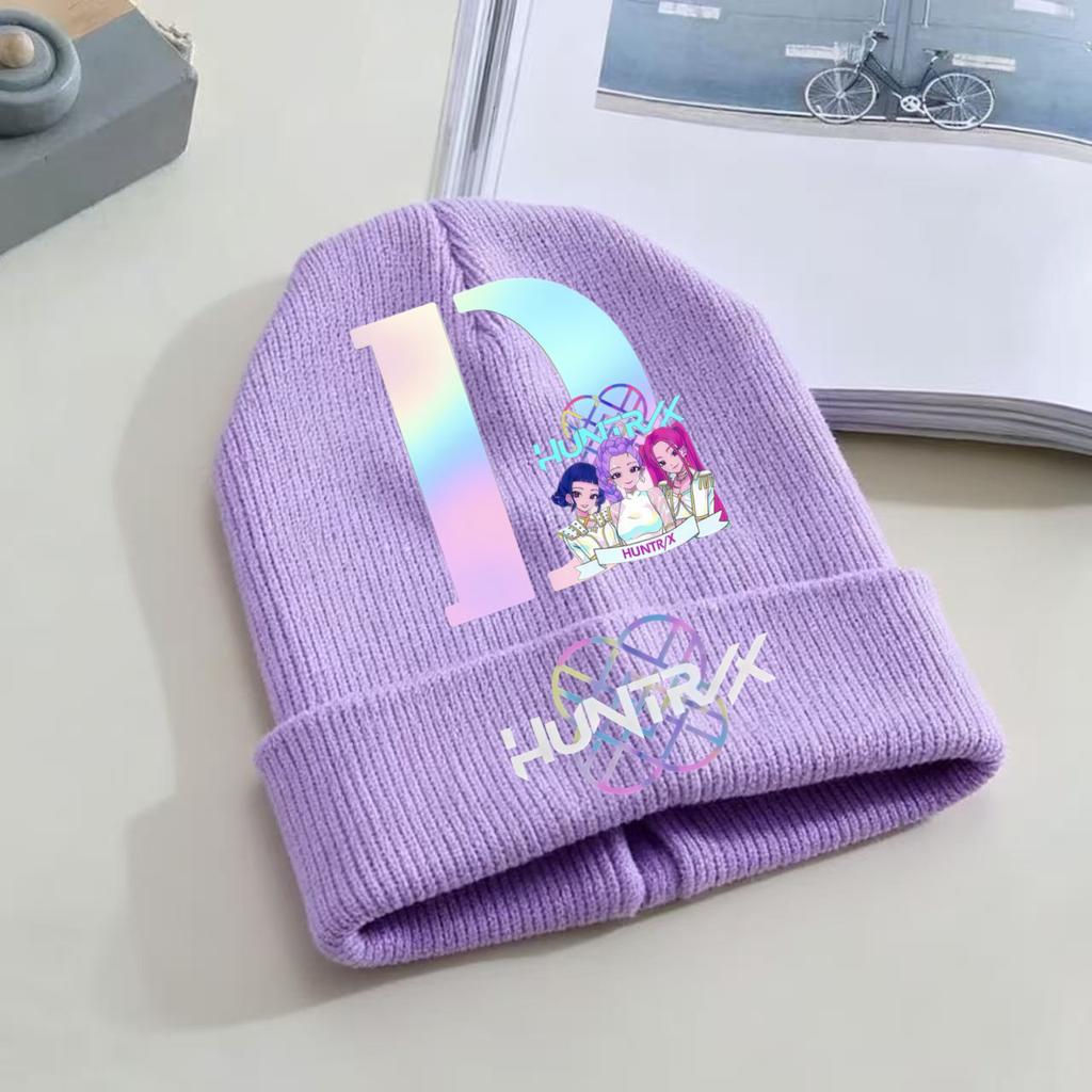 Kpop Dämonenjäger Kinder Strickmütze - A-Z Buchstabe/Anime Cartoon Beanie, Winterwarme Skullies für Kleinkind/Mädchen Geburtstagsgeschenk