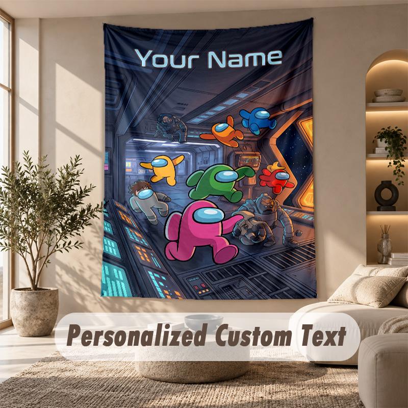 Among Us Tapestry, Personalized Custom Text, Wall Hanging Tapestry For Living Room Home Wall Decor