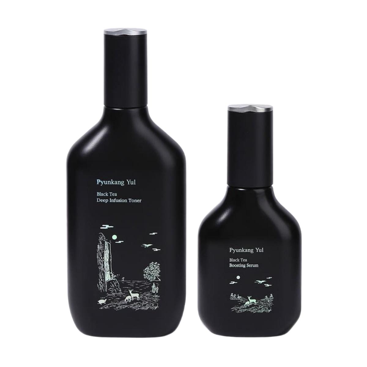 Pyunkang Yul Black Tea Deep Infusion Toner & Boosting Serum Set Revitalizing & Antioxidant Skin Routine (130ml + 45ml)