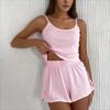 Uformelt Damesett Strikket Pustende Hudvennlig Camisole Pyjamas Åpen Shorts Todelt Sett