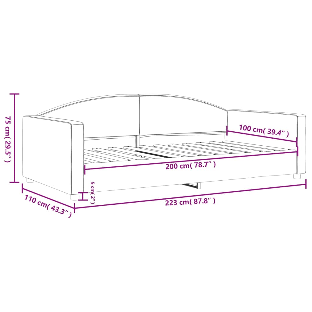 Daybed Black 100x200 Cm Fabric