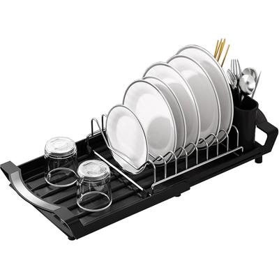 Expandable Dish Drying Rack Dish Racks for Kitchen Counter Adjustable Spout Dish Strainers with Utensil Holder Knife Slots