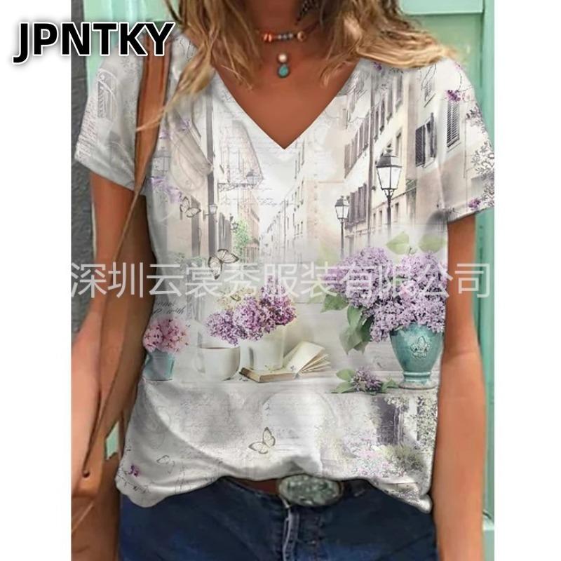 JPNTKY Women's Fashion Casual Short Sleeve V Neck Blouses & Shirts