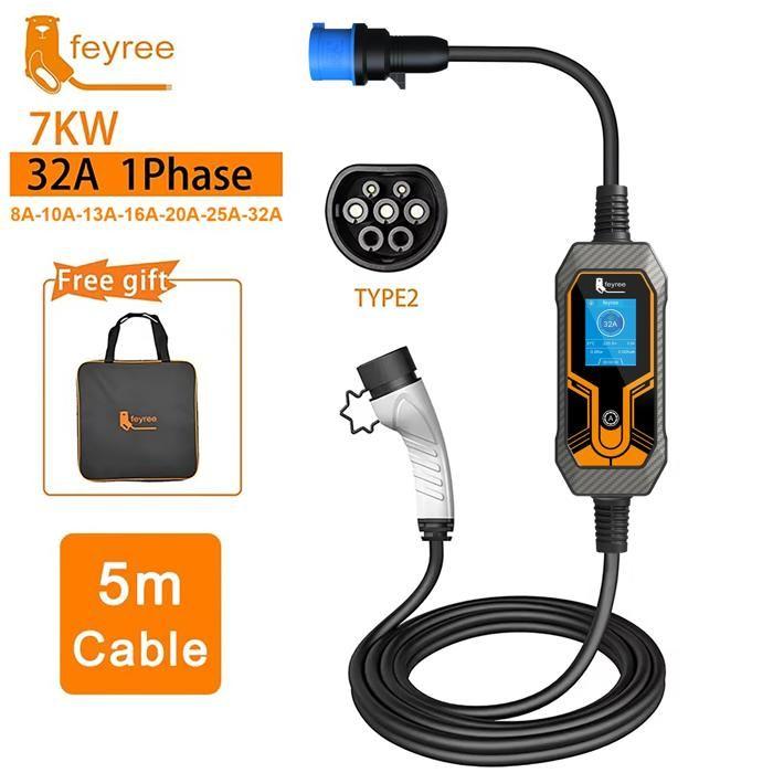 Chargeur EV Portable, Câble Wallbox Type2, 32A 7KW, type2 7KW 5m Câble