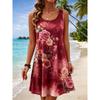 Women's Round Neck Sleeveless Watercolor Lotus Print Casual A-Line Mini Dress, Beach Tank Dresses for Spring & Summer
