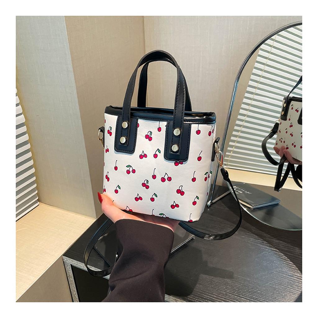 Fresh Cherry Print Fashionable Large Capacity Cute Commuter Shoulder Handbag Small Square Bag for Women