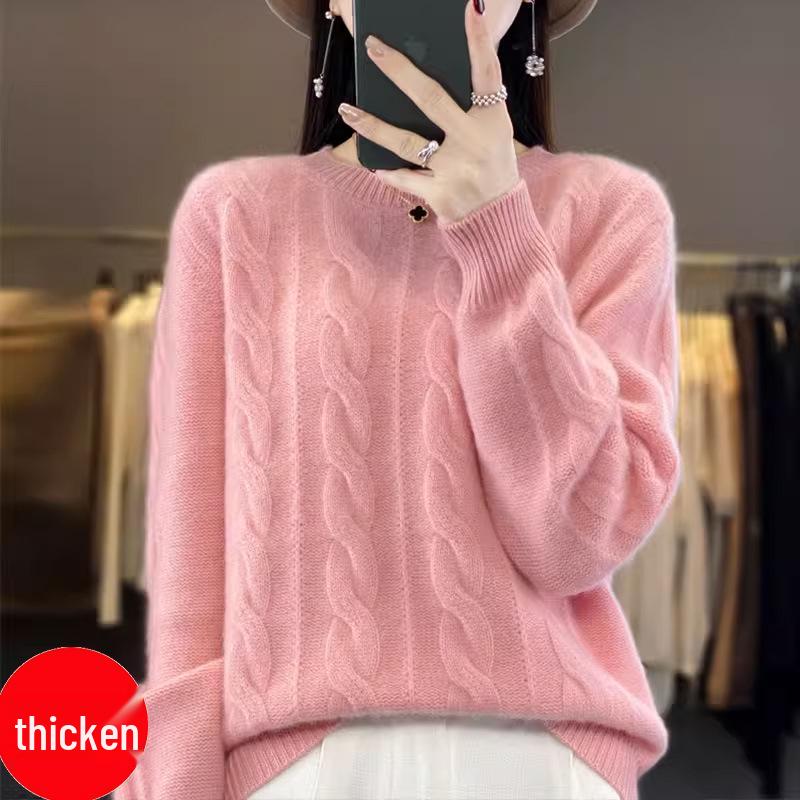 

Жіночий товстий светр великої в язки на осінь/зиму 2025 - Круглий виріз, Вільний довгий рукав 2XL